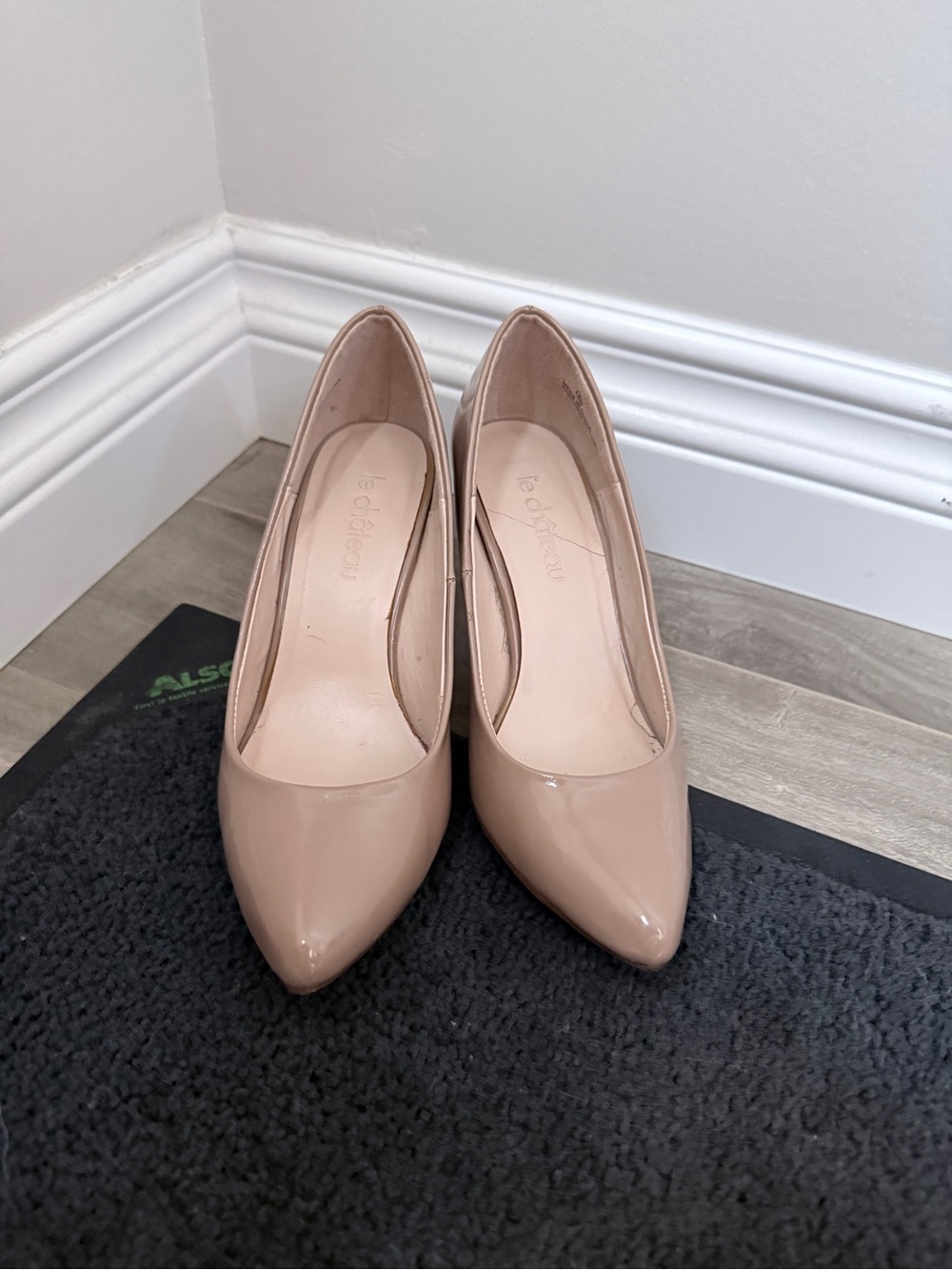 Nude Patent Pointed-Toe Pumps for Women
